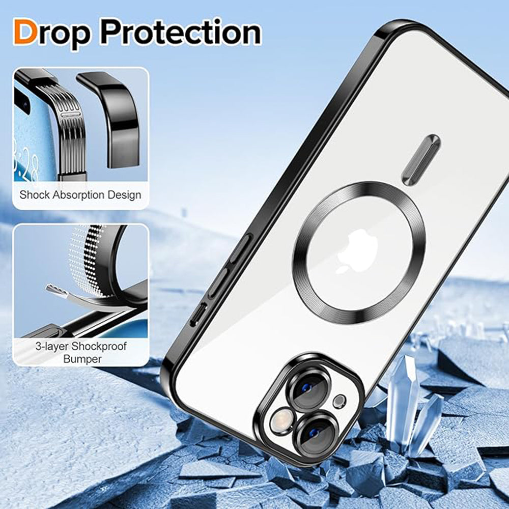 Калъф MagSafe за Apple iPhone 15, Techsuit, Luxury Crystal, Черен