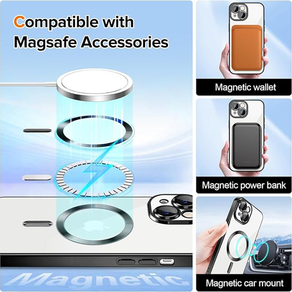 Калъф MagSafe за Apple iPhone 15, Techsuit, Luxury Crystal, Черен