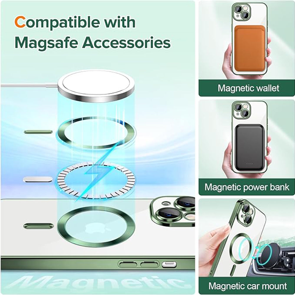 Калъф MagSafe за Apple iPhone 15, Techsuit, Luxury Crystal, Тъмнозелен