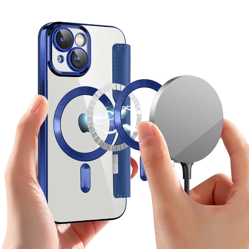 Калъф MagSafe за Apple iPhone 15, Techsuit, SmartMag Book, Син