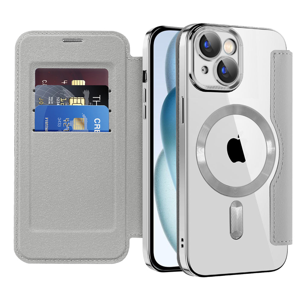 Калъф MagSafe за Apple iPhone 15, Techsuit, SmartMag Book, Сив