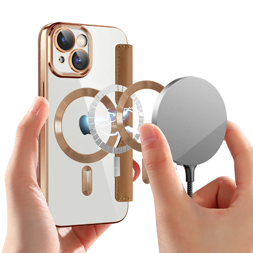 Калъф MagSafe за Apple iPhone 15, Techsuit, SmartMag Book, Кафяв