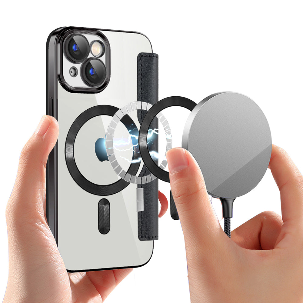 Калъф MagSafe за Apple iPhone 15, Techsuit, SmartMag Book, Черен