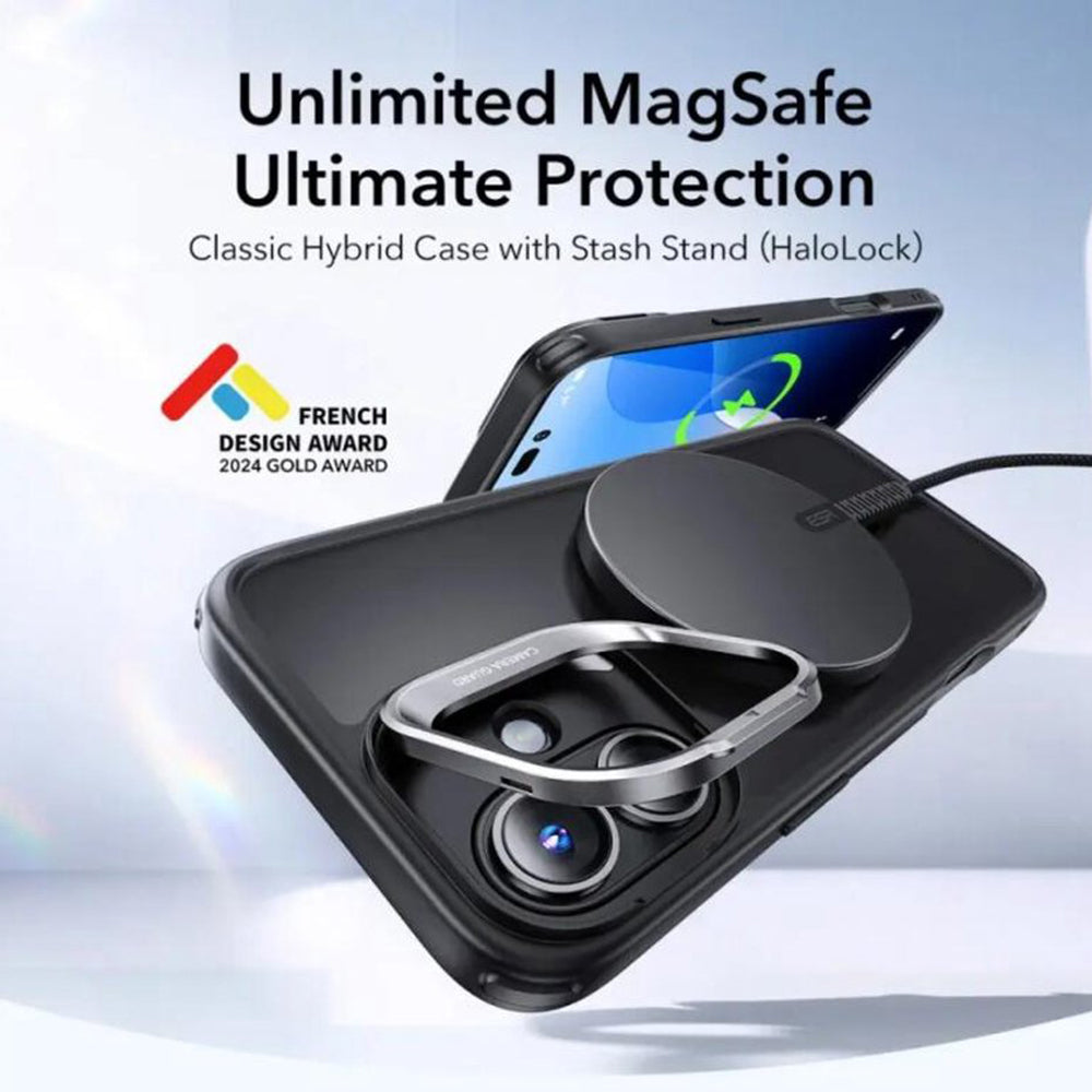 Калъф MagSafe за Apple iPhone 16, ESR, Classic Hybrid Kickstand Slide, Сатенено черен