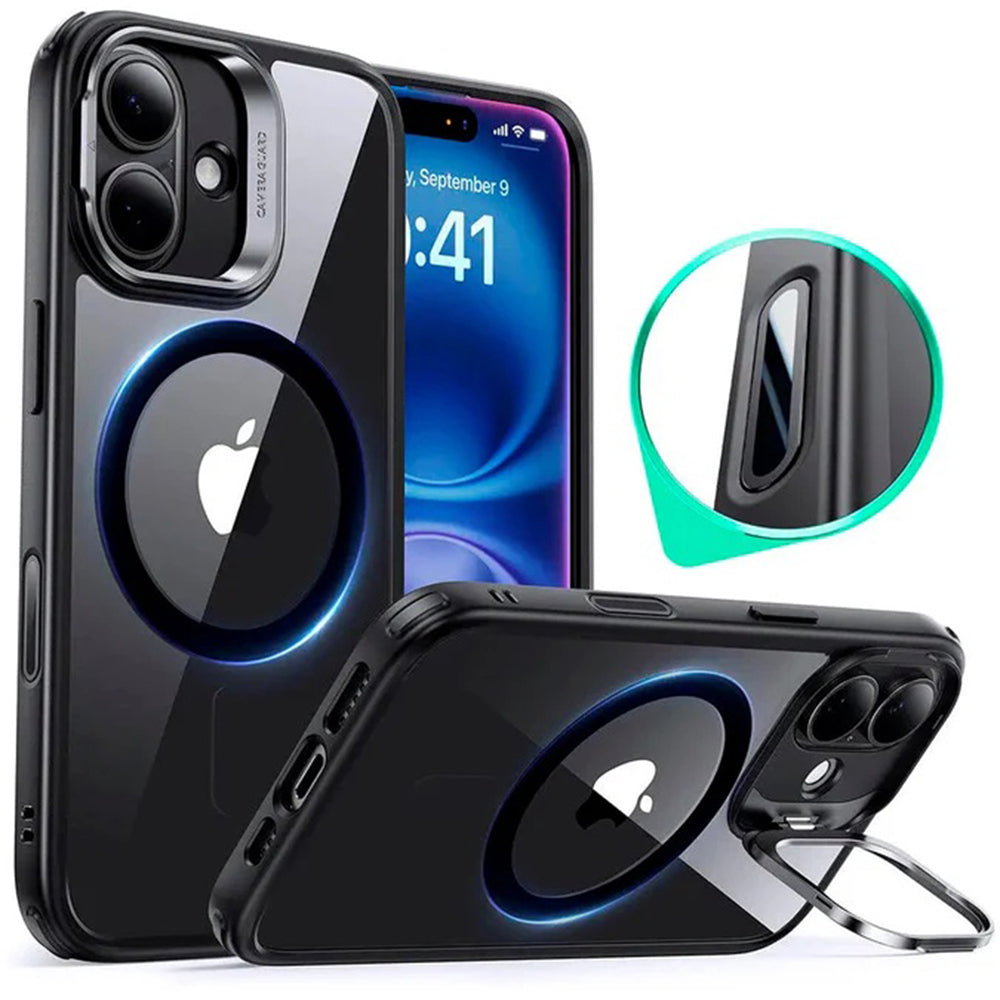 Калъф MagSafe за Apple iPhone 16, ESR, Classic Hybrid Kickstand Slide, Прозрачен Черен