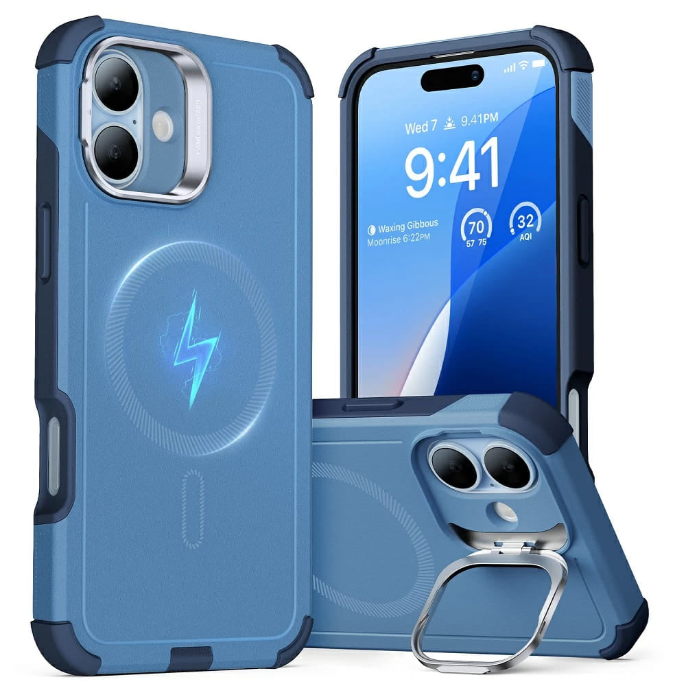 Калъф MagSafe за Apple iPhone 16, ESR, Cyber Armor Kickstand, Син