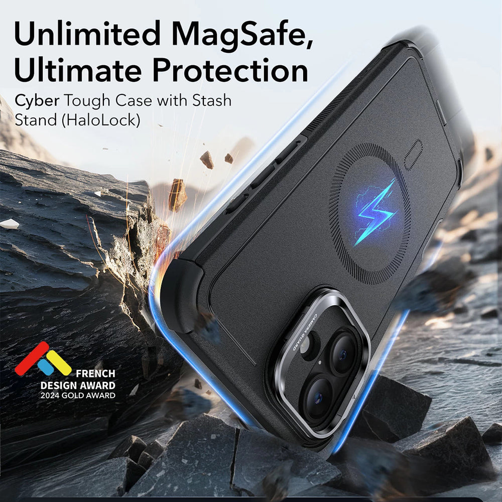 Калъф MagSafe за Apple iPhone 16, ESR, Cyber Armor Kickstand, Зелен