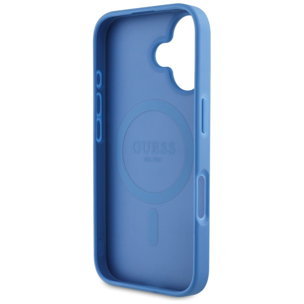Калъф MagSafe за Apple iPhone 16, Guess, 4G Circle Classic Logo, Син
