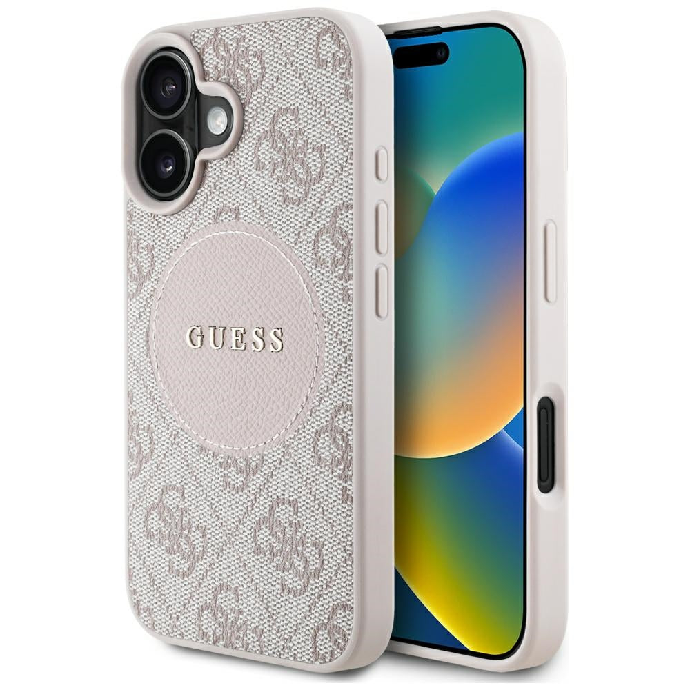 Калъф MagSafe за Apple iPhone 16, Guess, 4G Circle Classic Logo, Розов