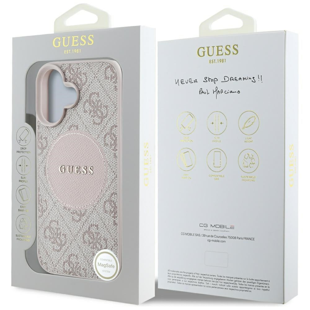 Калъф MagSafe за Apple iPhone 16, Guess, 4G Circle Classic Logo, Розов