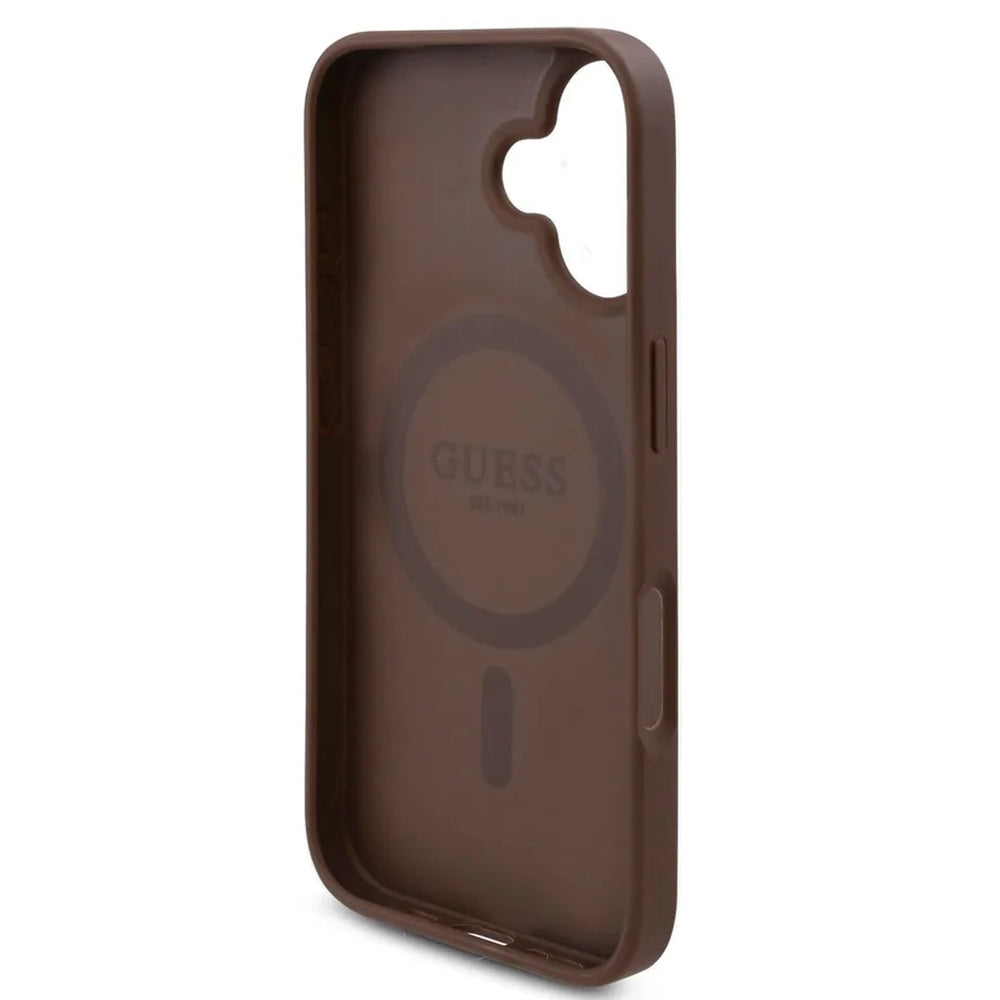 Калъф MagSafe за Apple iPhone 16, Guess, 4G Flowers Print, Кафяв