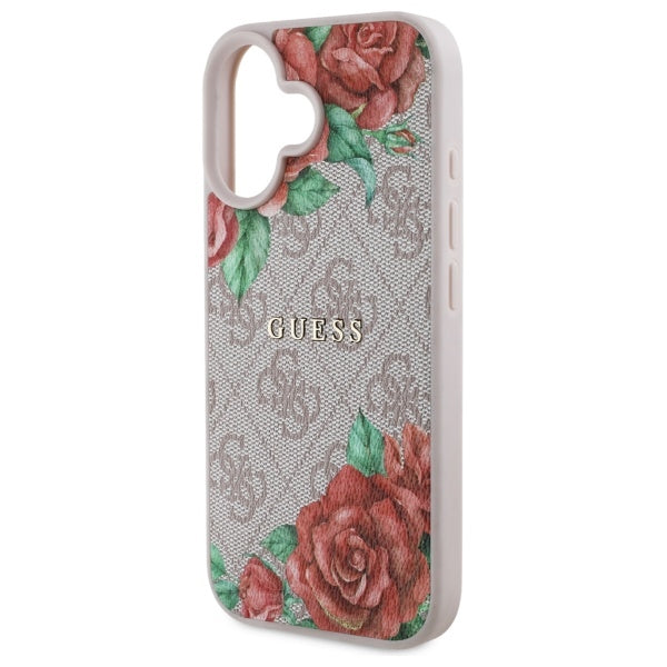 Калъф MagSafe за Apple iPhone 16, Guess, 4G Flowers Print, Розов