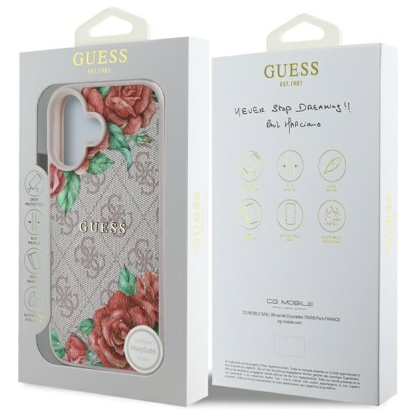 Калъф MagSafe за Apple iPhone 16, Guess, 4G Flowers Print, Розов
