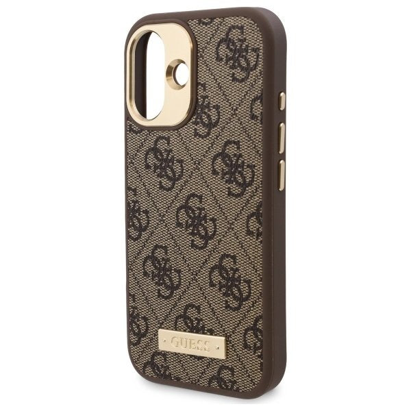 Калъф MagSafe за Apple iPhone 16, Guess, 4G Logo Plate, Кафяв
