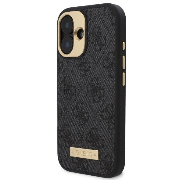 Калъф MagSafe за Apple iPhone 16, Guess, 4G Logo Plate, Черен