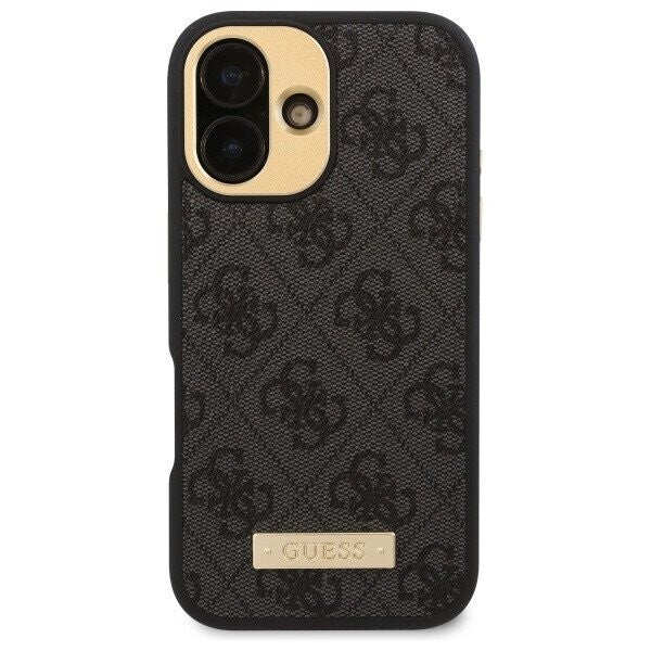 Калъф MagSafe за Apple iPhone 16, Guess, 4G Logo Plate, Черен