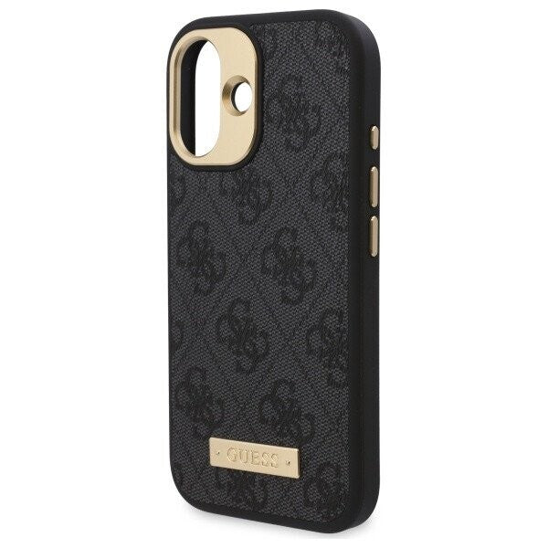 Калъф MagSafe за Apple iPhone 16, Guess, 4G Logo Plate, Черен