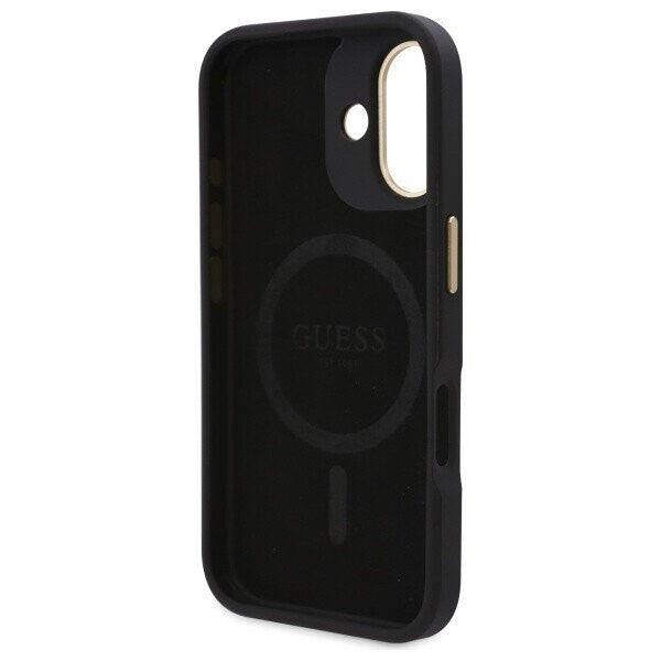 Калъф MagSafe за Apple iPhone 16, Guess, 4G Logo Plate, Черен