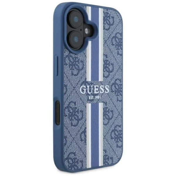 Калъф MagSafe за Apple iPhone 16, Guess, 4G Printed Stripes, Син