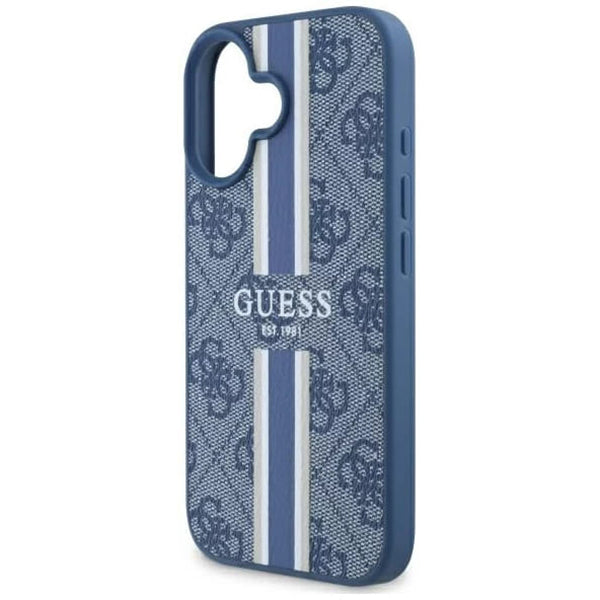 Калъф MagSafe за Apple iPhone 16, Guess, 4G Printed Stripes, Син