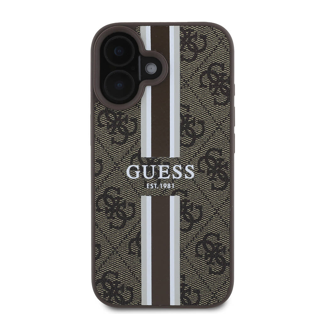 Калъф MagSafe за Apple iPhone 16, Guess, 4G Printed Stripes, Кафяв