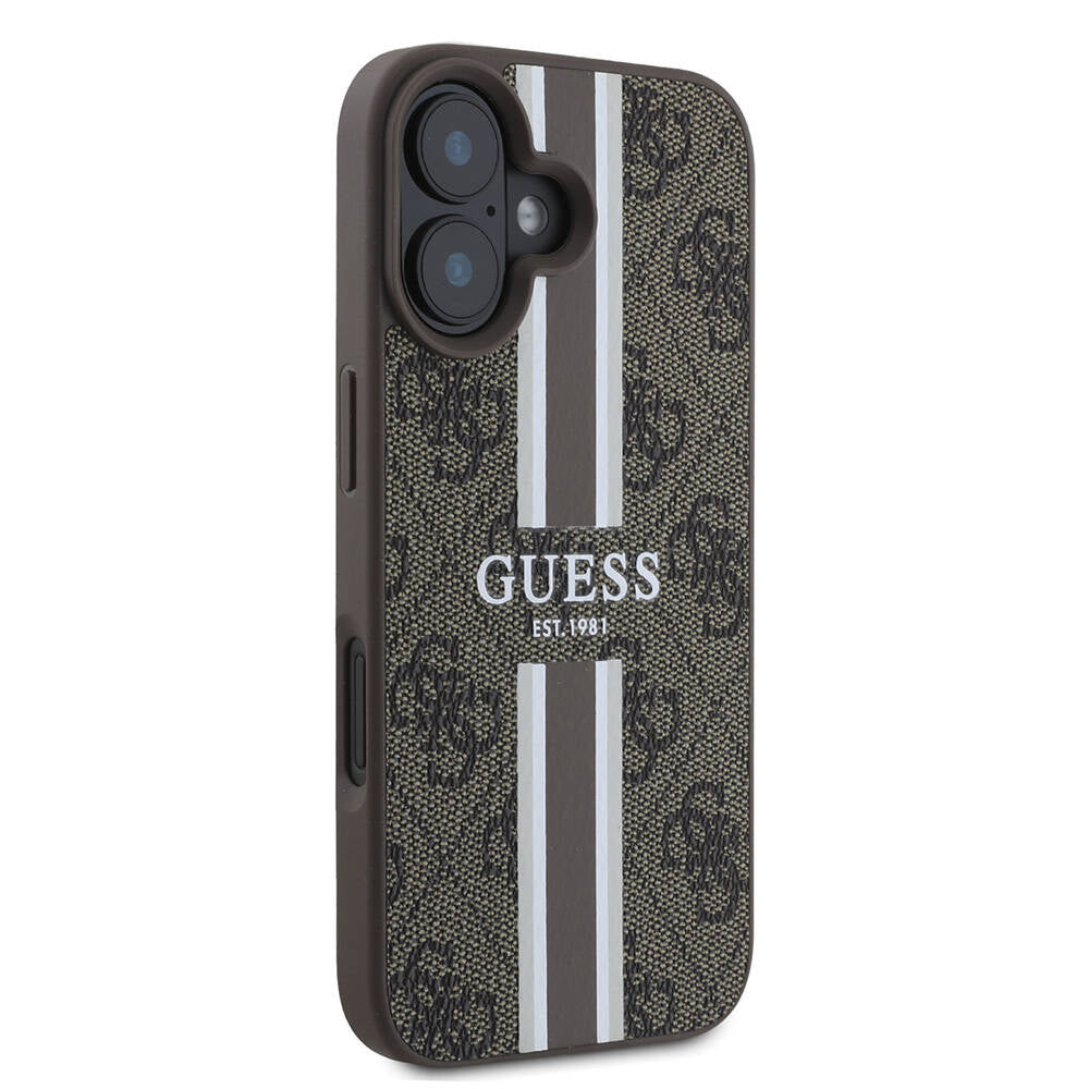 Калъф MagSafe за Apple iPhone 16, Guess, 4G Printed Stripes, Кафяв