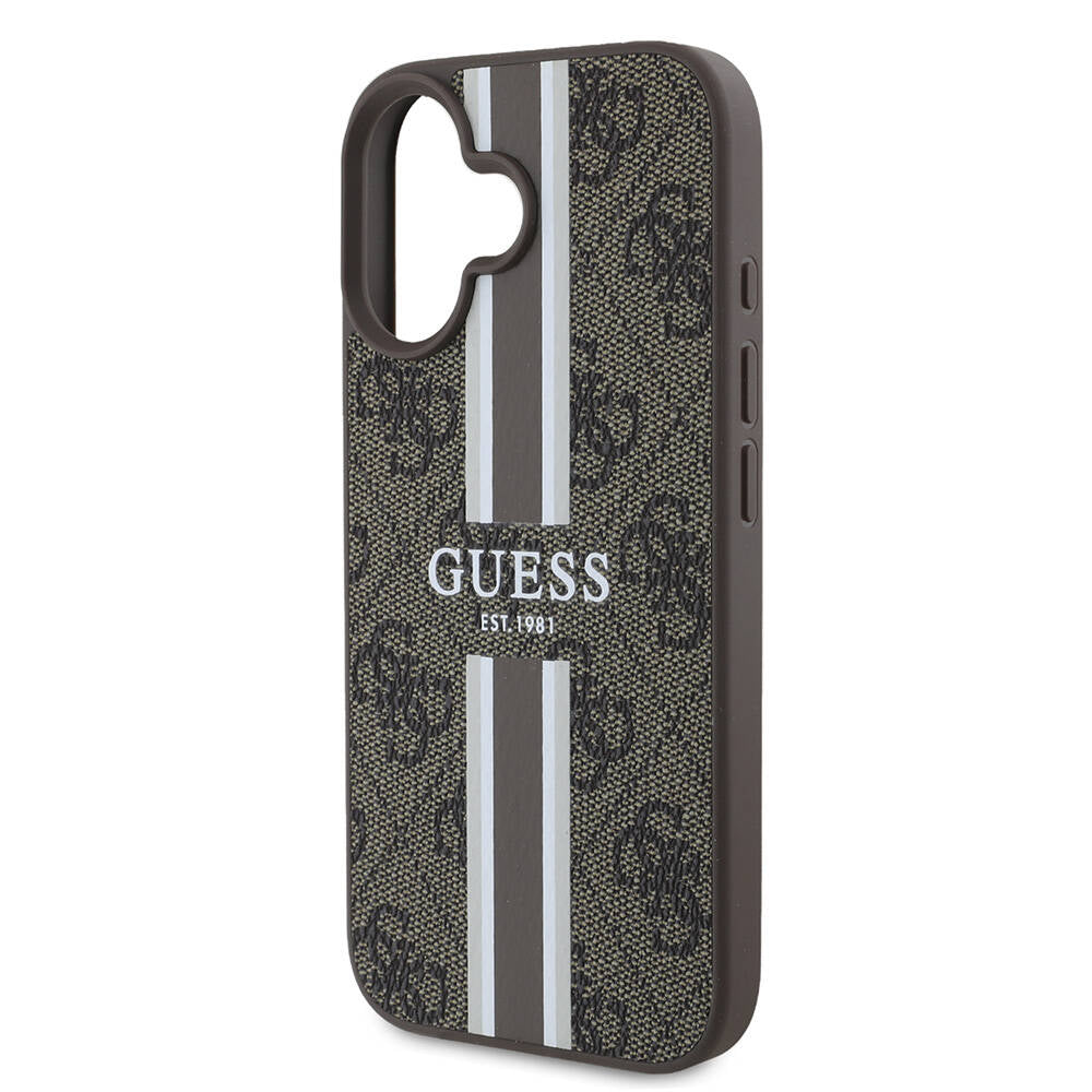 Калъф MagSafe за Apple iPhone 16, Guess, 4G Printed Stripes, Кафяв