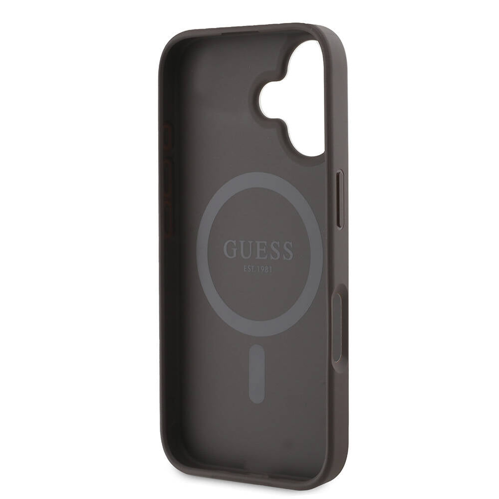 Калъф MagSafe за Apple iPhone 16, Guess, 4G Printed Stripes, Кафяв