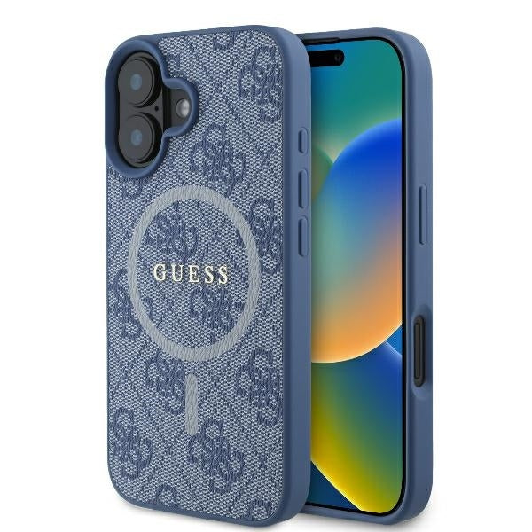 Калъф MagSafe за Apple iPhone 16, Guess, 4G Ring Classic Logo, Син
