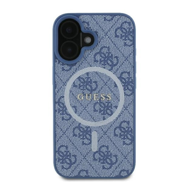 Калъф MagSafe за Apple iPhone 16, Guess, 4G Ring Classic Logo, Син