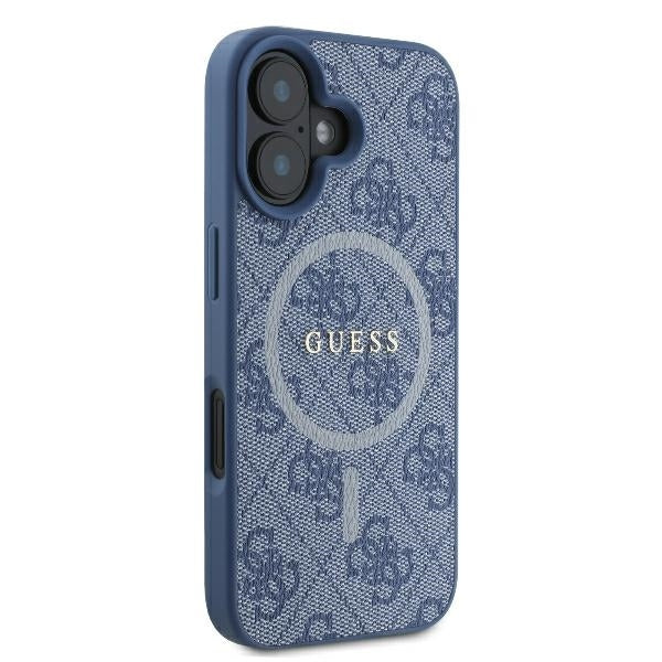 Калъф MagSafe за Apple iPhone 16, Guess, 4G Ring Classic Logo, Син