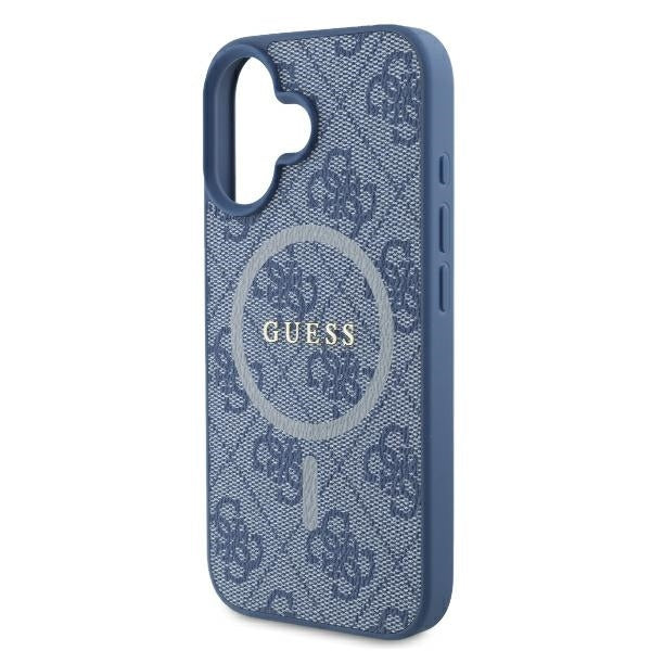 Калъф MagSafe за Apple iPhone 16, Guess, 4G Ring Classic Logo, Син