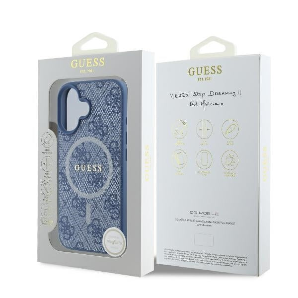 Калъф MagSafe за Apple iPhone 16, Guess, 4G Ring Classic Logo, Син