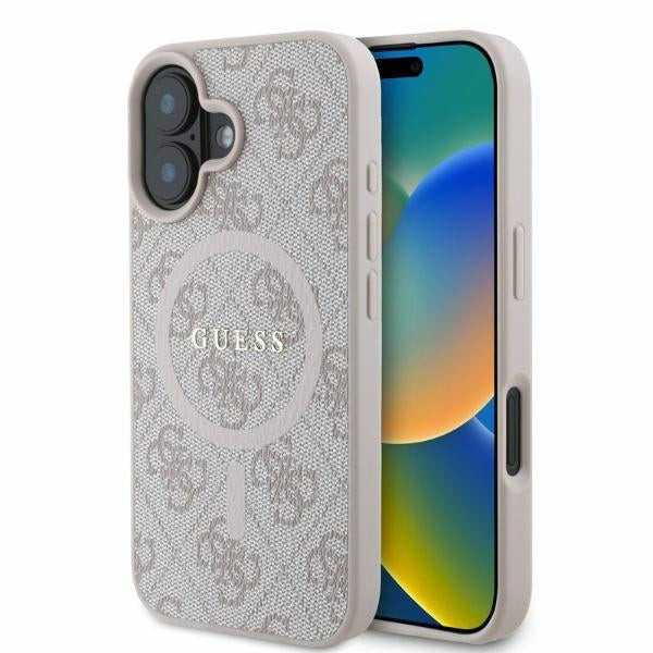 Калъф MagSafe за Apple iPhone 16, Guess, 4G Ring Classic Logo, Розов