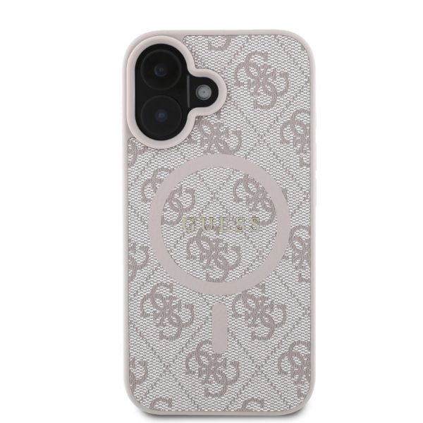 Калъф MagSafe за Apple iPhone 16, Guess, 4G Ring Classic Logo, Розов