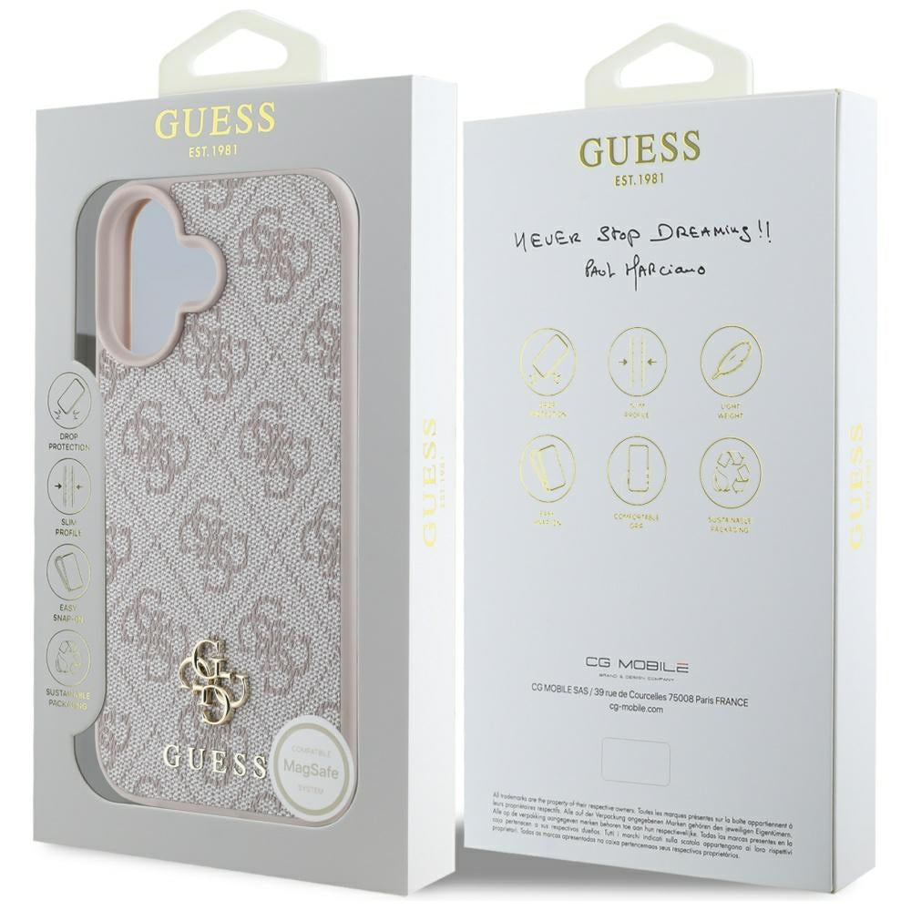 Калъф MagSafe за Apple iPhone 16, Guess, 4G Small and Classic Logo, Розов