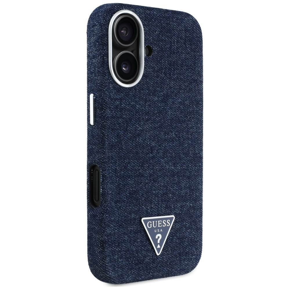 Калъф MagSafe за Apple iPhone 16, Guess, Denim Triangle Logo, Син