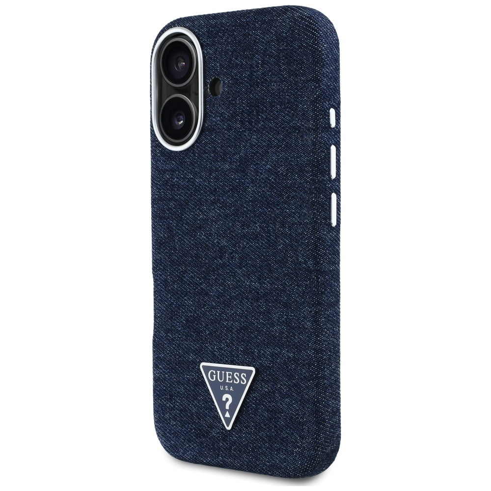 Калъф MagSafe за Apple iPhone 16, Guess, Denim Triangle Logo, Син