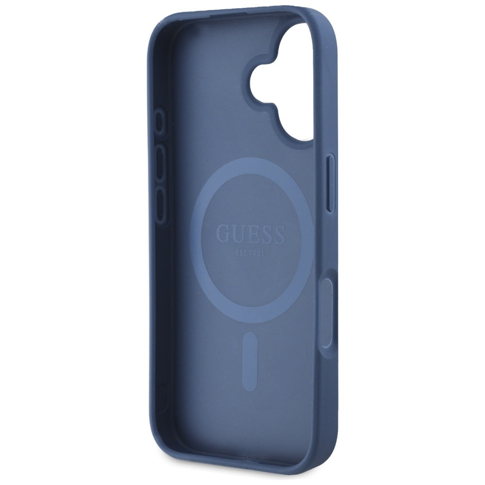 Калъф MagSafe за Apple iPhone 16, Guess, Grained Flowers, Син