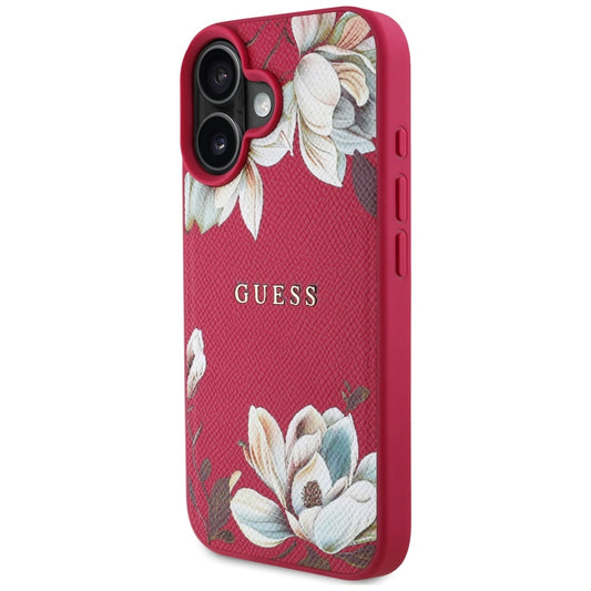 Калъф MagSafe за Apple iPhone 16, Guess, Grained Flowers, Фуксия