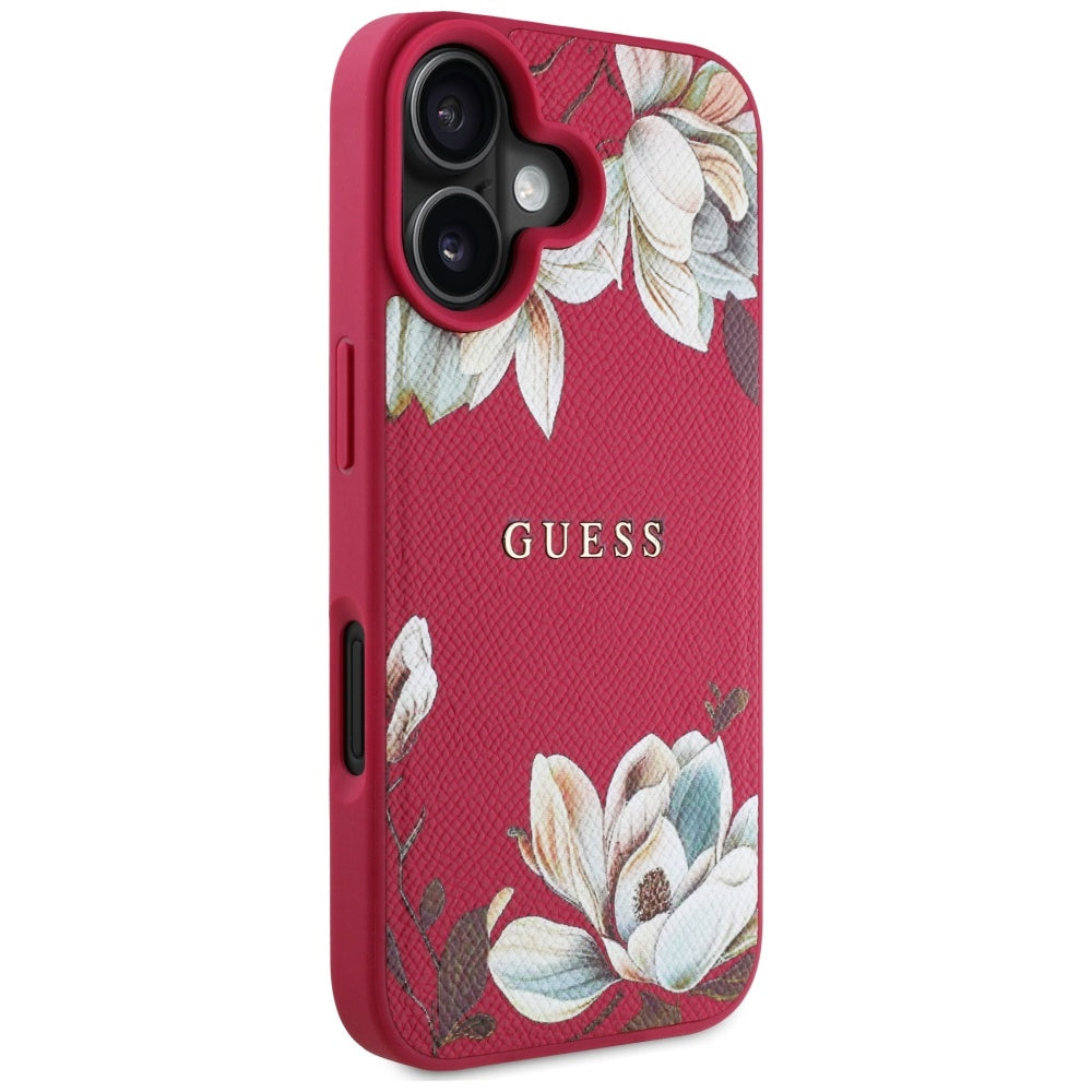 Калъф MagSafe за Apple iPhone 16, Guess, Grained Flowers, Фуксия