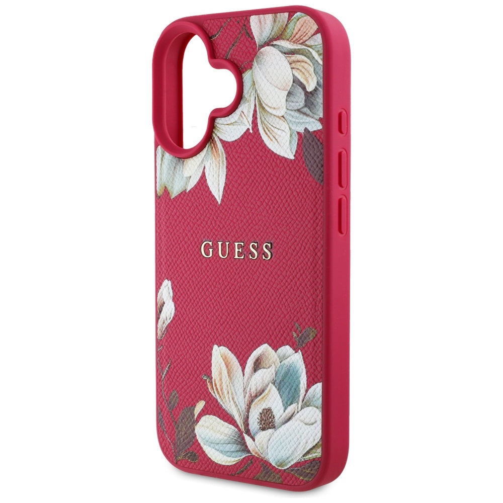 Калъф MagSafe за Apple iPhone 16, Guess, Grained Flowers, Фуксия