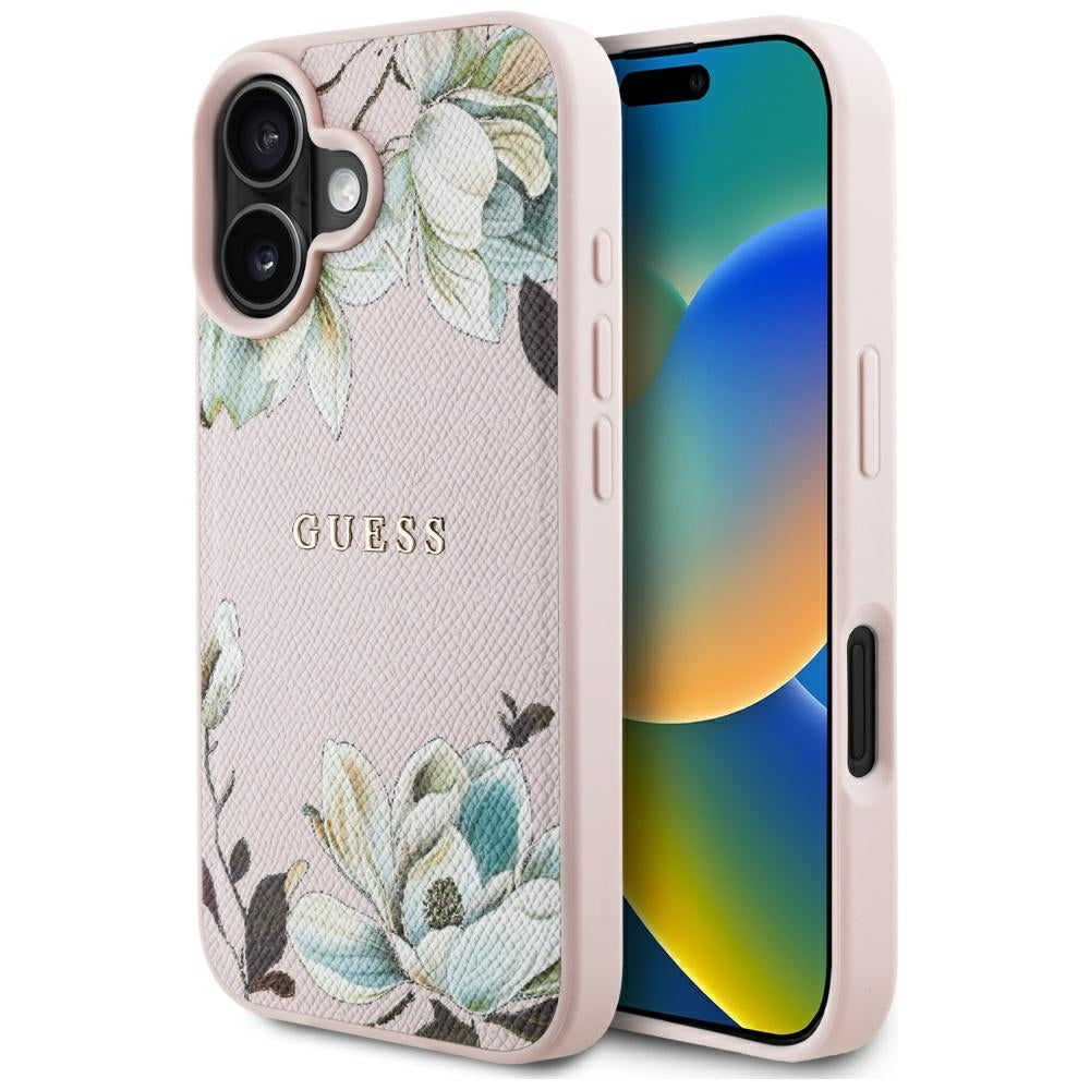Калъф MagSafe за Apple iPhone 16, Guess, Grained Flowers, Розов