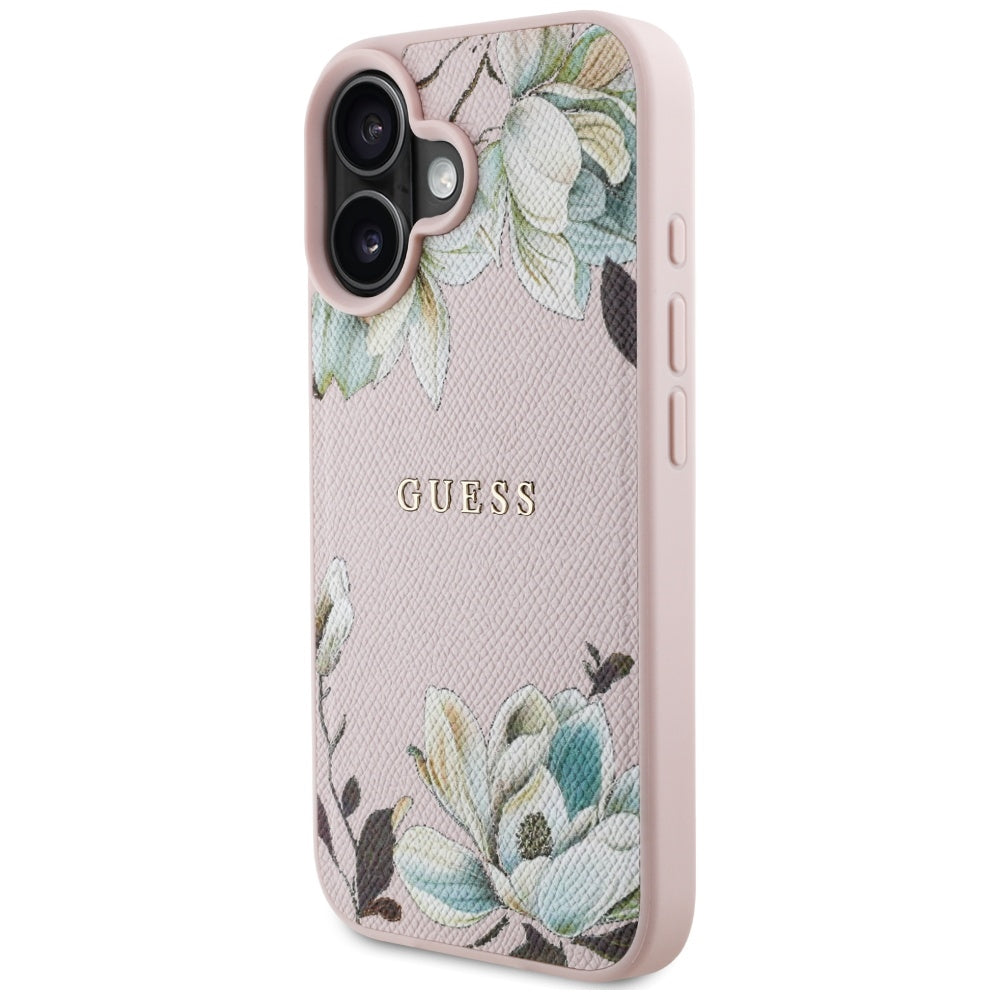 Калъф MagSafe за Apple iPhone 16, Guess, Grained Flowers, Розов