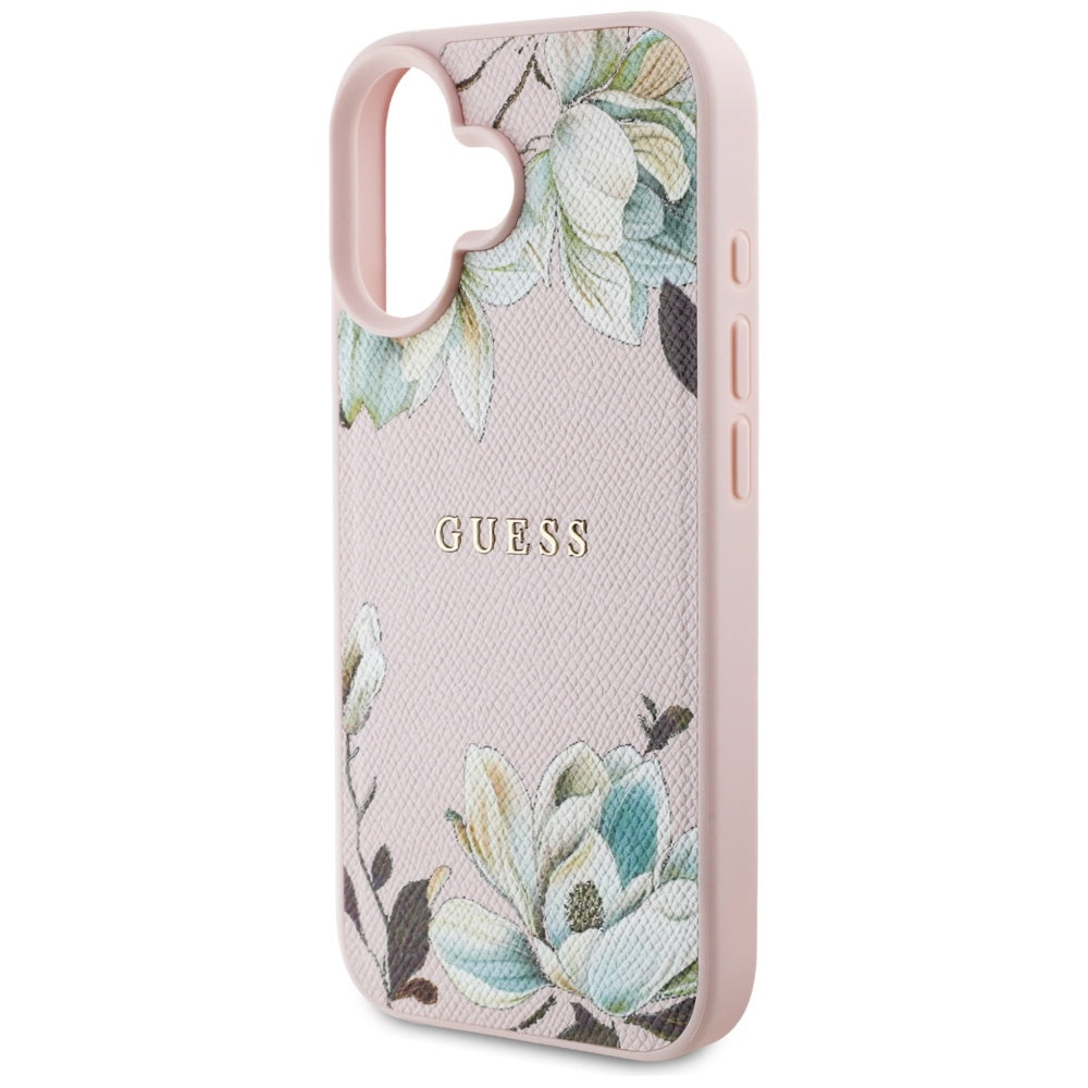 Калъф MagSafe за Apple iPhone 16, Guess, Grained Flowers, Розов