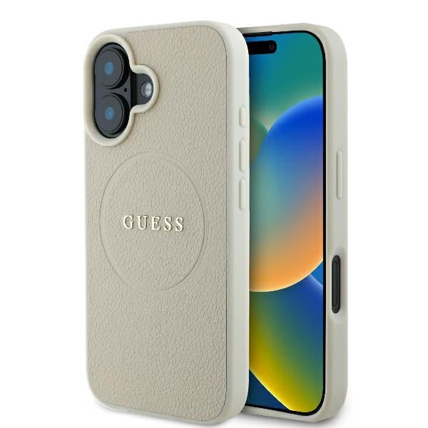 Калъф MagSafe за Apple iPhone 16, Guess, Grained Gold Ring, Бежов