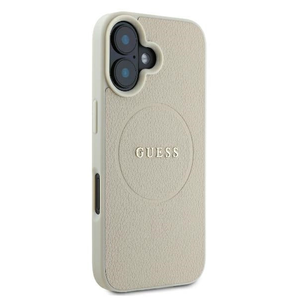 Калъф MagSafe за Apple iPhone 16, Guess, Grained Gold Ring, Бежов