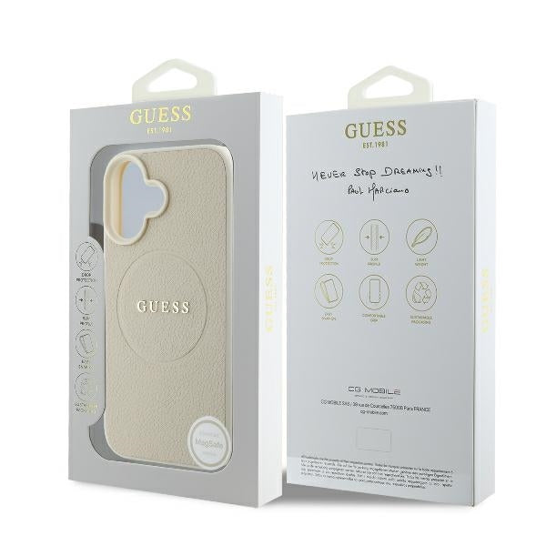 Калъф MagSafe за Apple iPhone 16, Guess, Grained Gold Ring, Бежов