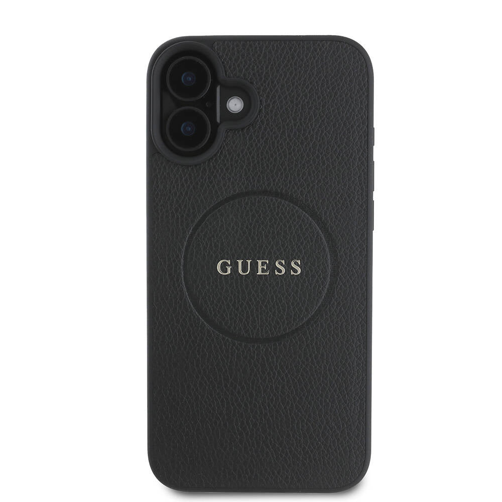 Калъф MagSafe за Apple iPhone 16, Guess, Grained Gold Ring, Черен