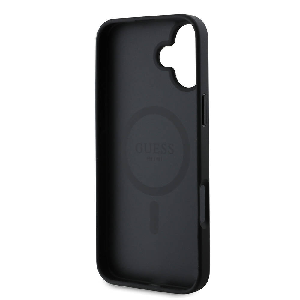 Калъф MagSafe за Apple iPhone 16, Guess, Grained Gold Ring, Черен